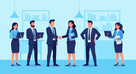 Business Professionals in Formal Attire, Handshake, Office Setting