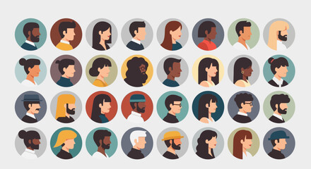 Profile Portraits of Diverse People in Flat Style © tere