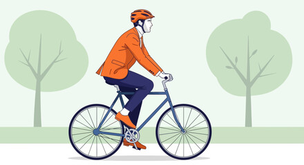 Fototapeta premium Stylish Man in Orange Jacket Riding Bicycle in Park