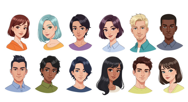 Collection of Diverse Cartoon Character Portraits in Various Styles