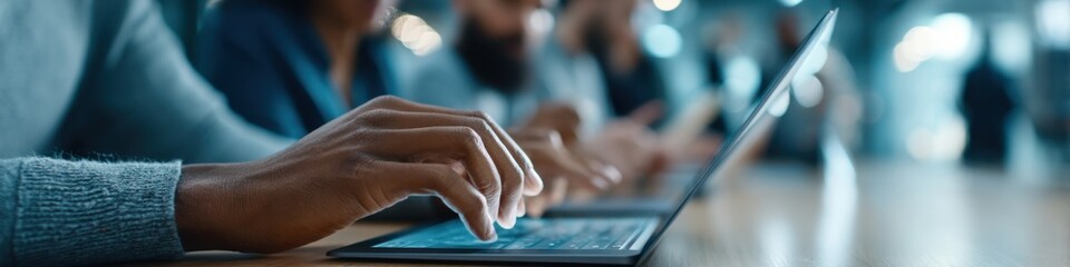 Obraz premium Diverse hands engaging with classroom technology tools demonstrating resourcefulness and collaboration