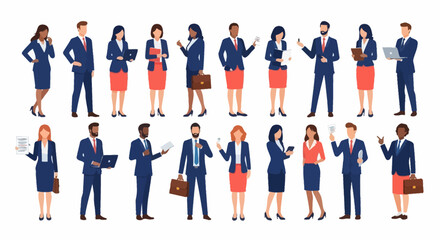 Diverse Business Professionals in Formal Attire, Posing in Various Positions