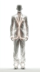 Obraz premium apparel mockup innovation futuristic fashion A futuristic representation of a suit, symbolizing modern professional identity and innovation in the corporate world.