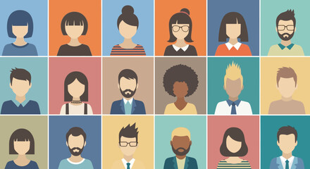 Diverse Flat Profile Icons of People in Various Styles and Colors
