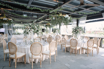 lovely Table setting for magnificent composition from flowers at a wedding