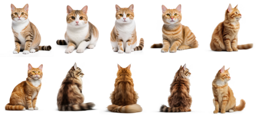 A collage of various cat breeds, showcasing their unique fur patterns and colors.