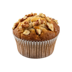 Delicious banana nut muffin isolated on white