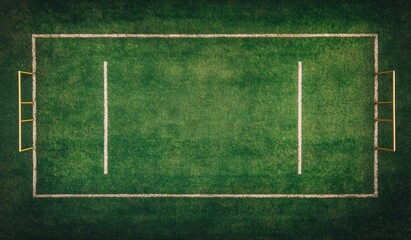 Aerial View of a Clean Rugby Field with White Markings and Goalposts
