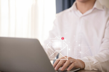 newsletter notification and open mail from the laptop. concept of correspondence, and news for campaign marketing. icon email, business communication, send information in a digital