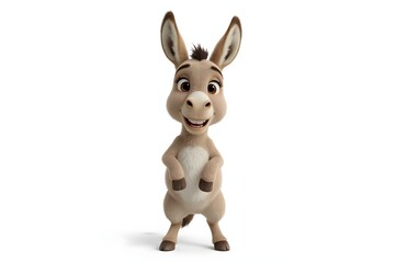 Cartoon donkey, light beige, happy expression, standing
