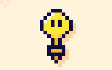 Obraz premium Yellow Bulb icon drawn in pixel art style.