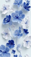 Obraz premium Blue & White Flowers on Light Background: 3D Rendering & Flat Lay Photography