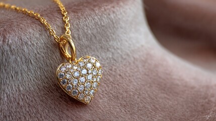 Sparkling diamond heart pendant necklace displayed on velvet cushion with elegant gradient background. Fine jewellery for special occasion. Fashion accessory gift idea for .