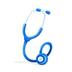 Blue stethoscope icon in 3D illustration on white background, medical healthcare theme, minimal style, centered composition