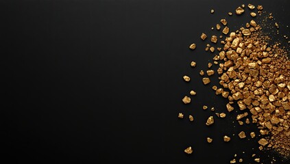 Gold nuggets scattered on black background