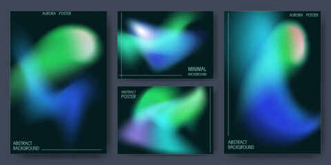 Vibrant aurora gradient backgrounds with neon frame borders - blue, green and purple color blend templates for modern digital design, futuristic presentations and glowing abstract wallpaper layouts. © klyaksun