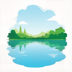 Serene still pond reflecting sky and greenery, tranquil nature concept