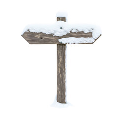 Snowy Wooden Signpost isolated on transparent baackground