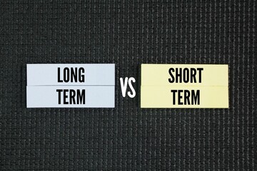Colored paper with the words long term vs short term. Short-term goals are likely measured by...