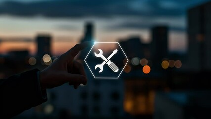 Digital Tool Icon Activation on Cityscape Backdrop - Powered by Adobe