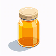Sealed glass jar with orange-golden liquid and beige lid, vector illustration on white background
