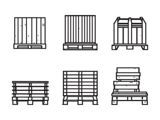 set of 6 psc different type of Pallet clear vision simple dark black line art on white (2).eps