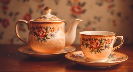 Fototapeta premium Floral Teapot and Cup Set