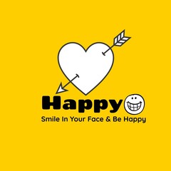 Typography design with the word 'Happy', heart and smile icons - For t-shirts, posters, and digital use - 4 colors.