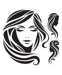 Beauty woman Face and hair style logo vector, woman Face vector illustration.