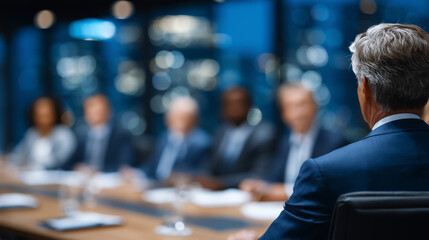 A governance meeting with diverse board members discussing ethical policies, anti-corruption measures, and transparency initiatives in a sleek conference room
