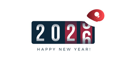 Flip Countdown Display Showing 2026 for Happy New Year Celebration, Modern Timer Design for Event Promo, Holiday Greeting, Festive Marketing. Vector Illustration.