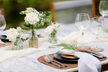 Concept of a tropical destination wedding. in front of the ocean