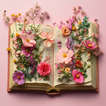 Flowers in Open Book Pink Pustel Colors