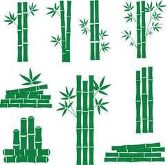 Collection of Green Bamboo Illustrations Stalks, Clusters & More