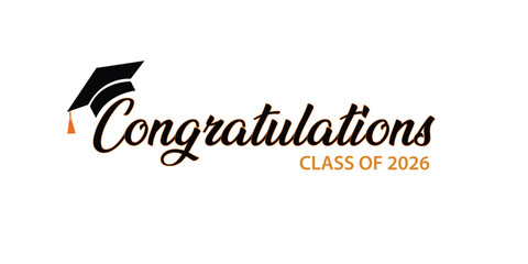 Congratulations class of 2026 greeting sign. Congrats Graduated. Congratulating banner. Vector illustration Graduation cap. 