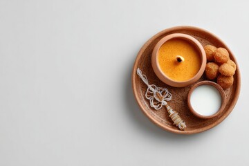 Traditional plate with sweets, diya, and rakhi symbolizes love a
