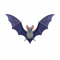 Fototapeta premium Cute Bat Illustration: An adorable cartoon bat with spread wings, floats against a white background. Its friendly expression adds a touch of whimsy.