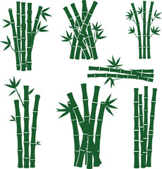 Collection of Green Bamboo Plant Silhouettes Illustrations for Design Projects