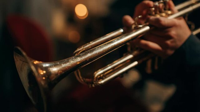 Close-up of a trumpet being played.