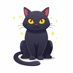 Obraz premium Black Cat's Mystique: A whimsical and enchanting cartoon illustration of a black cat, exuding an aura of mystery and charm. The adorable feline sits poised.