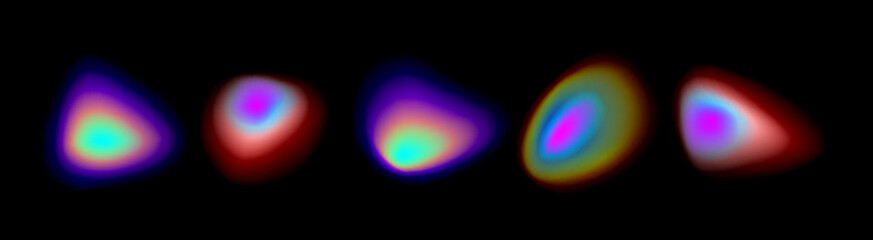 Vibrant gradient circle set with soft aura effects on dark bg - colorful glowing orbs in pink, blue, purple, red and green hues for modern digital design, web interface or abstract art projects.
