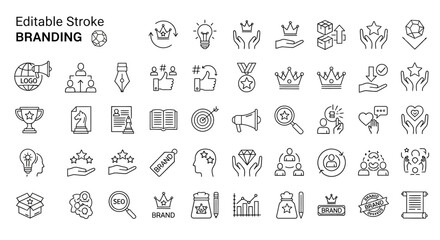 Editable Stroke Motivation Icons Success, Goals, and Achievement Line Art Graphics