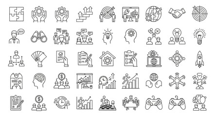 Editable Stroke Motivation Icons Success, Goals, and Achievement Line Art Graphics