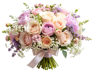 &ldquo;Pastel Cottagecore Flower Bouquet with Lace Ribbon, Isolated on Transparent Background