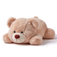 A cuddly plush teddy bear lounging peacefully waiting for hugs and playtime featuring soft fur and