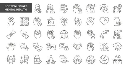 Editable Stroke Mental Health Icons A Comprehensive Set of Line Art Graphics
