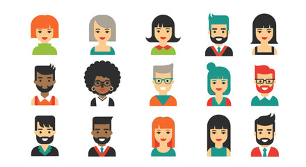 Diverse Vector Portraits: Collection of Smiling Flat-Design Avatar Illustrations