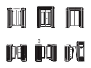 set of 6 psc different type of Turnstile clear vision simple dark black line art on white (2).eps