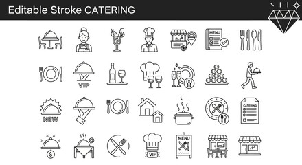 Editable Stroke Catering Icon Set Restaurant, Food Service, and Culinary Icons