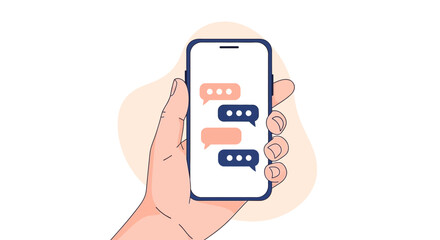 Hand Holding Smartphone with Chat Bubbles, Vector Illustration, Communication Concept